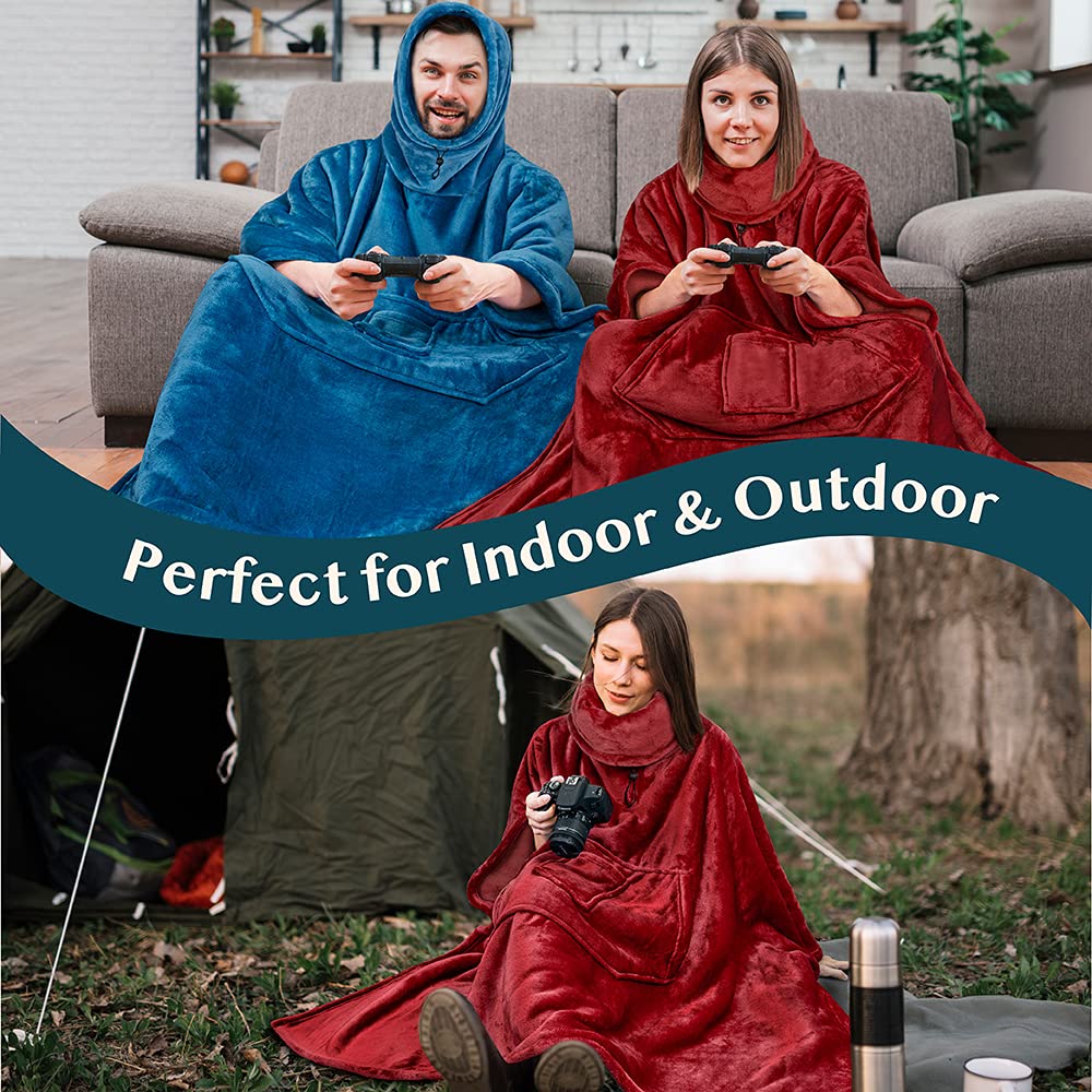 PAVILIA Poncho à capuche surdimensionné pour femme et homme, cache-cou, polaire douce pour adulte