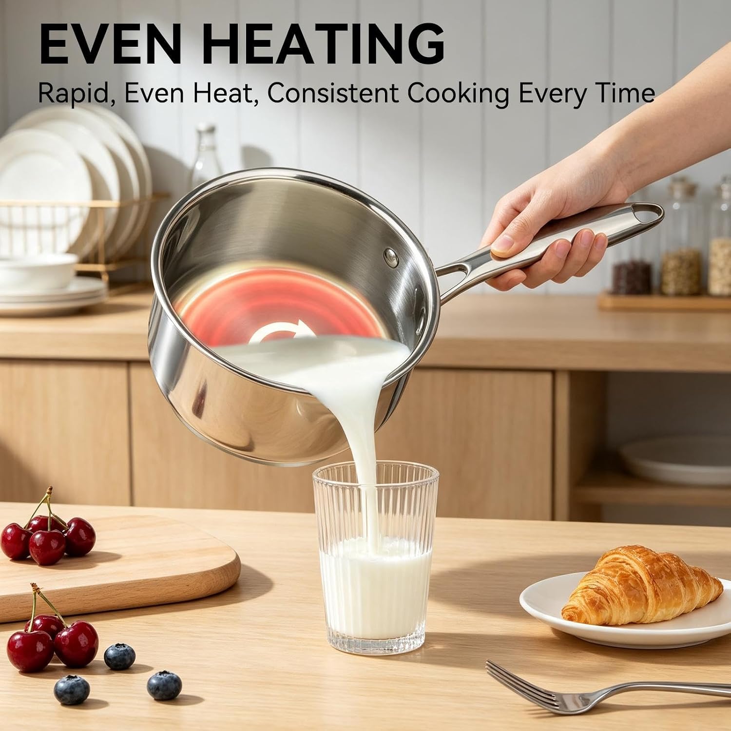 Stainless Steel Saucepan with Lid - 2QT 3QT 4QT Stay-Cool Handle Multipurpose Cooking Pot, Induction Compatible Cookware Set, Dishwasher & Oven Safe
