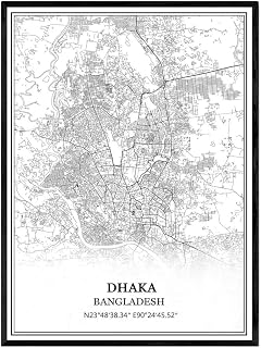 TANOKCRS Dhaka Bangladesh Map Wall Art Canvas Print Poster Artwork Unframed Modern Black and White Map Souvenir Gift Home Decor