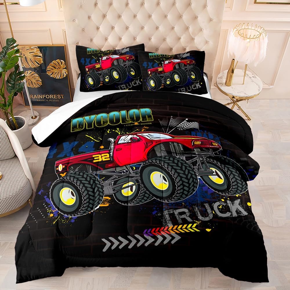 DYcolor 3D Giant Monster Pickup Truck Printed Quilt, 3Piece Enormous