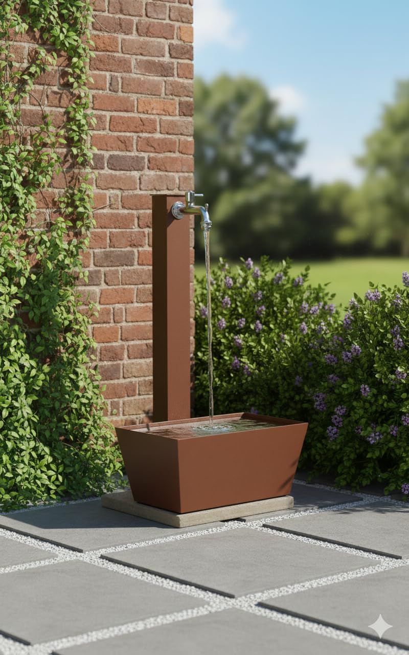 belfer Gartenbrunnen mit Wasserhahn und Sockel 42/QVR Rost