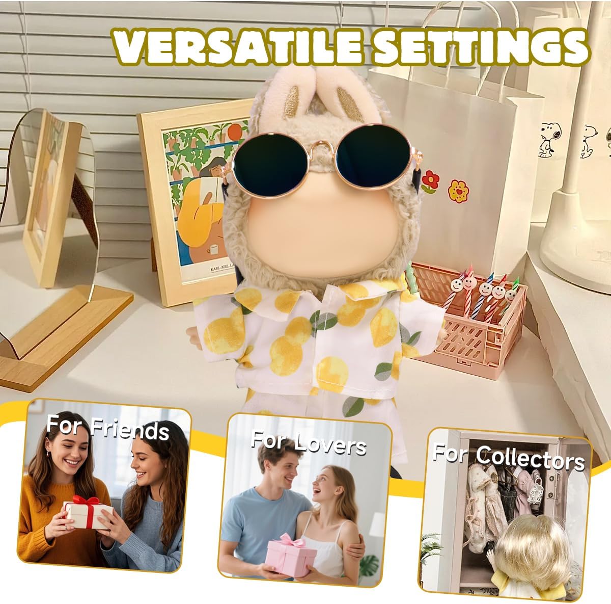 17cm Doll Clothes Set (NO Doll) 5 Piece Summer Beach Styling Suit for Dolls Vacation Unique Style with Glasses Accessaries for Dolls Dress Up Collector (White Style 4) image 5