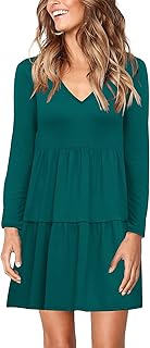 AUSELILY Abito Casual Donna a Maniche Lunghe con Scollo a V Mini Abiti Vestito a Tunica Sciolto a Volant Svasato