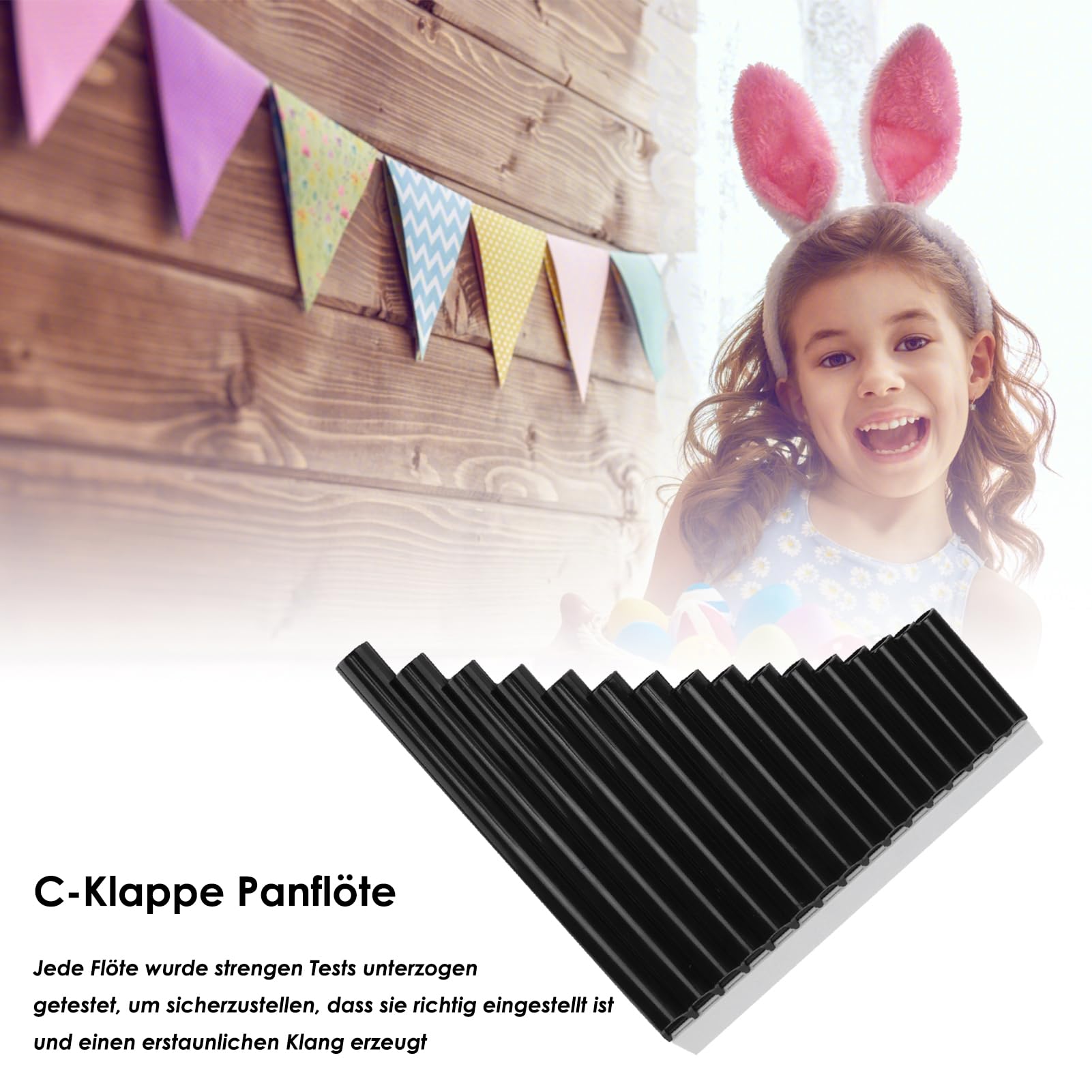 Panflöte Pan Flute Instrument spielen Sie einfach ein Lied Einfach zu lernen und zu spielen Langlebiger als Bambusflöten Panflöte 16 Pfeifen für Musik(die schwarze)