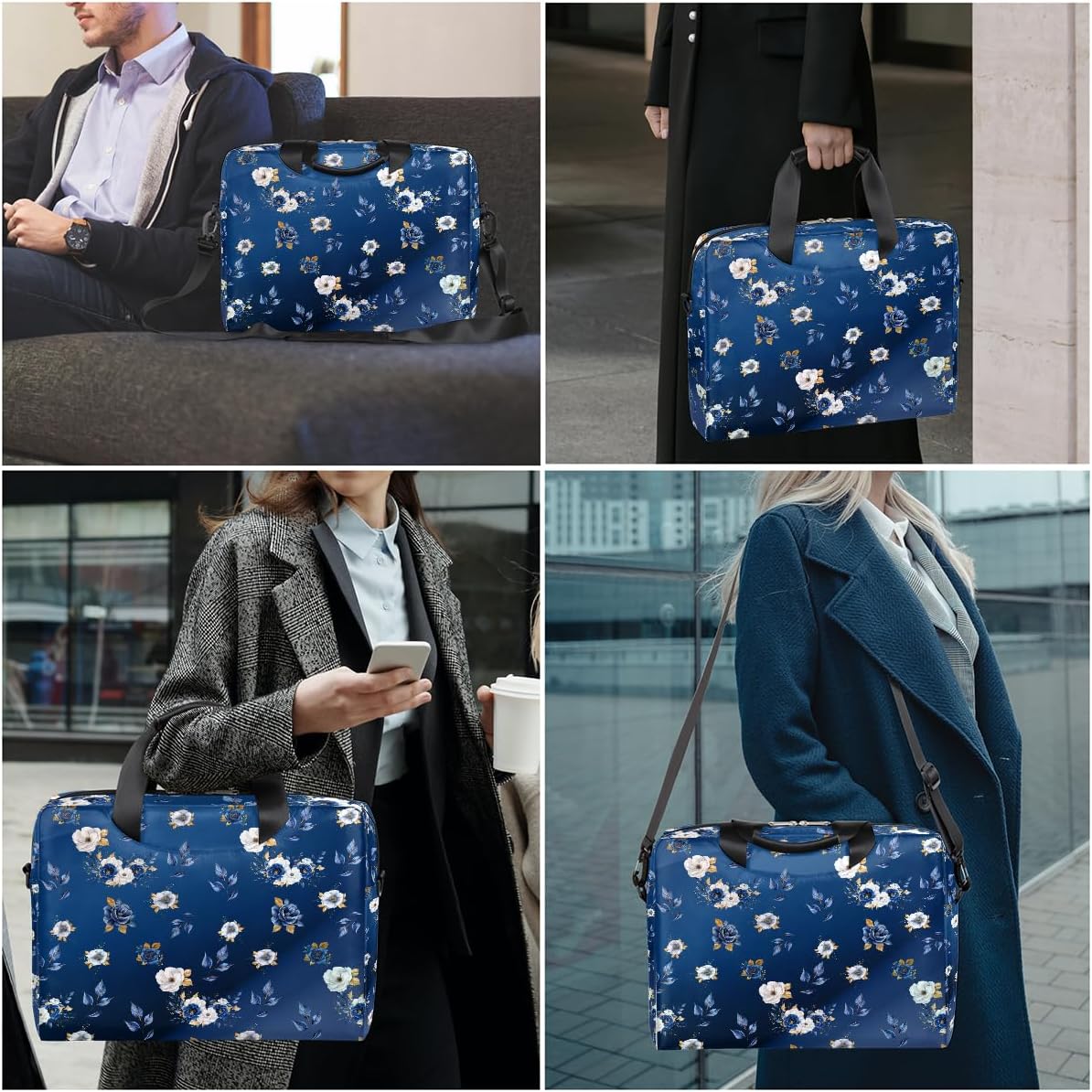 cfpolar Laptop Bag Blue Flower Laptop Satchel Briefcase Adjustable shoulder Carrying for 15 inch-16 inch Laptop