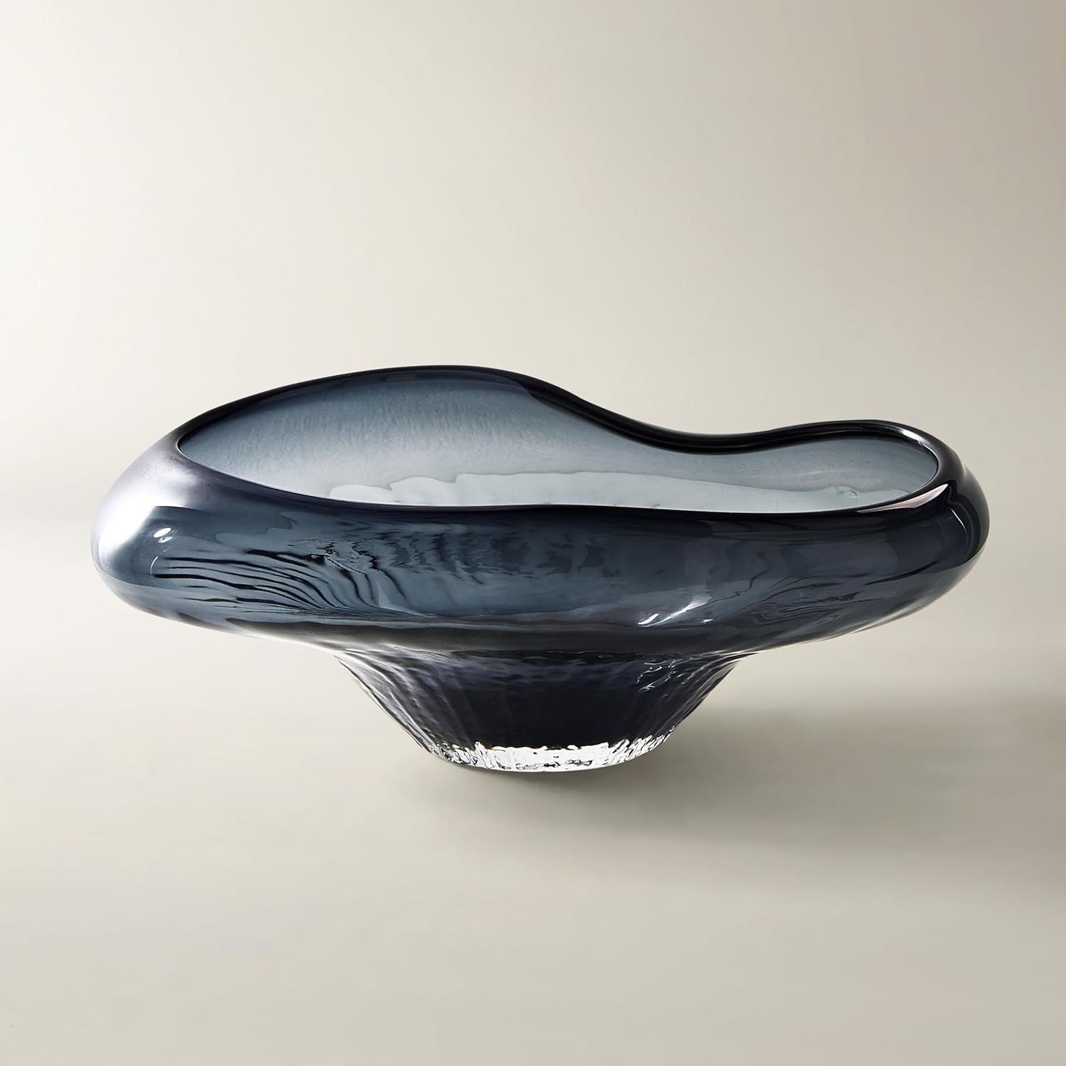 Z Gallerie Inspired Handblown Glass Calla Decorative Bowl, Unique Blue Art Glass Centerpiece for Tabletop Display, Elegant Sculptural Fruit Bowl for Home Decor