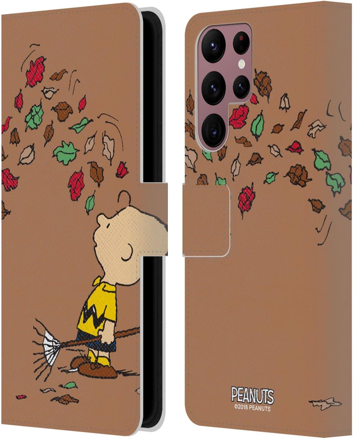 Head Case Designs Officially Licensed Peanuts Autumn Charlie Brown Leather Wallet Case Compatible with Samsung Galaxy S22 Ultra 5G