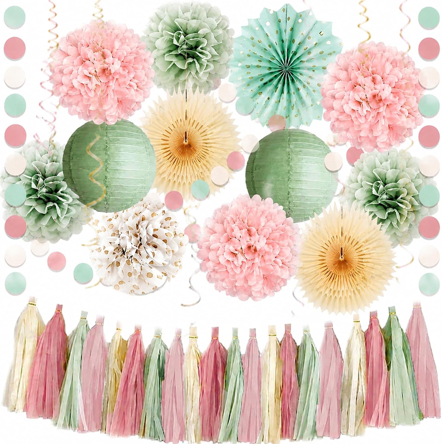 Sage Green Blush Pink Boho Party Decorations Kit for Floral Backdrop