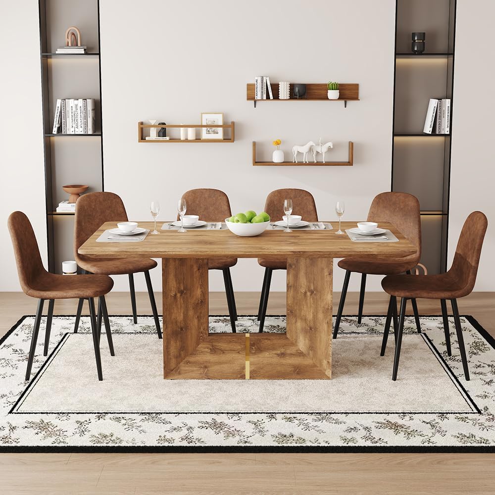 63” Modern Dining Table Set for 6, Wood Dining Set with