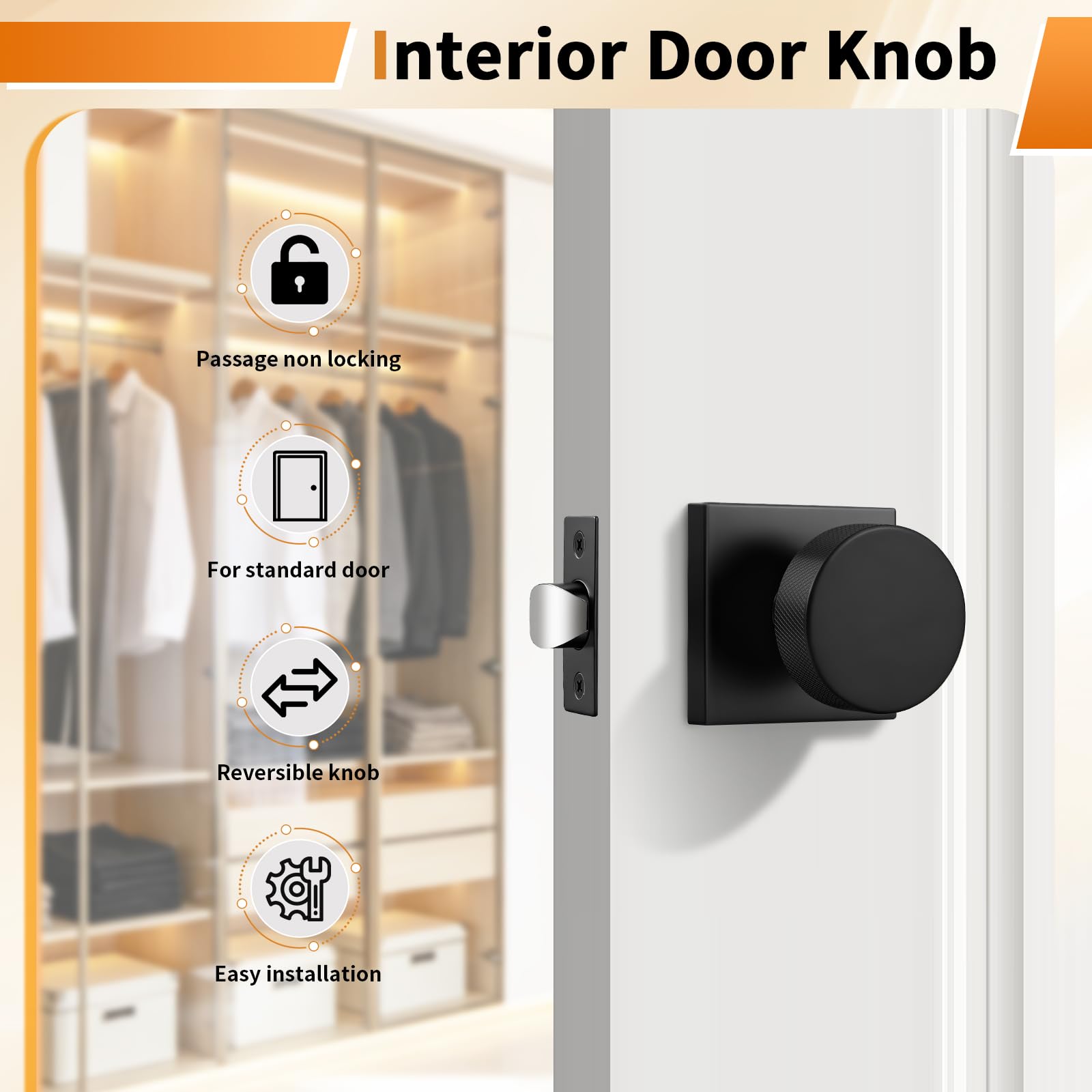 Probrico Black Door Knobs - Modern Passage & Interior Knobs -2