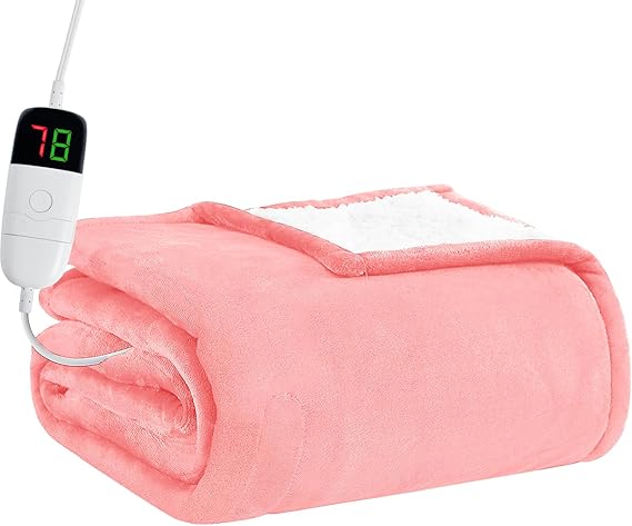 BOMOVA Heated Electric Throw Blanket - 50" x 60" Heating Blanket with 10 Heating Levels & 8 Hours Auto Off, Warm Flannel Blanket with Over-Heat Protection, for Women, ETL & FCC Certified