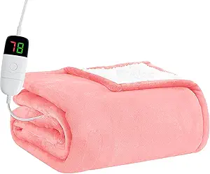 BOMOVA Heated Electric Throw Blanket - 50" x 60" Heating Blanket with 10 Heating Levels & 8 Hours Auto Off, Warm Flannel Blanket with Over-Heat Protection, for Women, ETL & FCC Certified