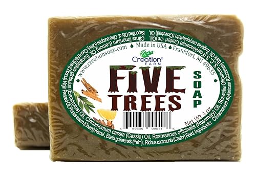 Creation Farm Five Trees - Barras de jabón hechas a mano con mezcla de aceites esenciales de aromaterapia de canela, incienso, limón, eucalipto,