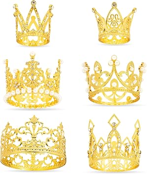 Gold Crown Cake Topper 6Pcs Crowns for Flower Bouquets Coronas Para Ramos Buchones de Flores Small Crown Gold Mini Crowns Cake Topper Flower Decorations for Girls Birthday, Party, Wedding