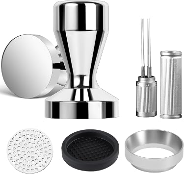 53mm Espresso Accessories Kit, 316 stainless steel Espresso Tamper, WDT Tool, Puck Screen and Dosing Funnel Set Fits Delonghi 53 mm Espresso Coffee Machines and Portafilter, Barista Tools
