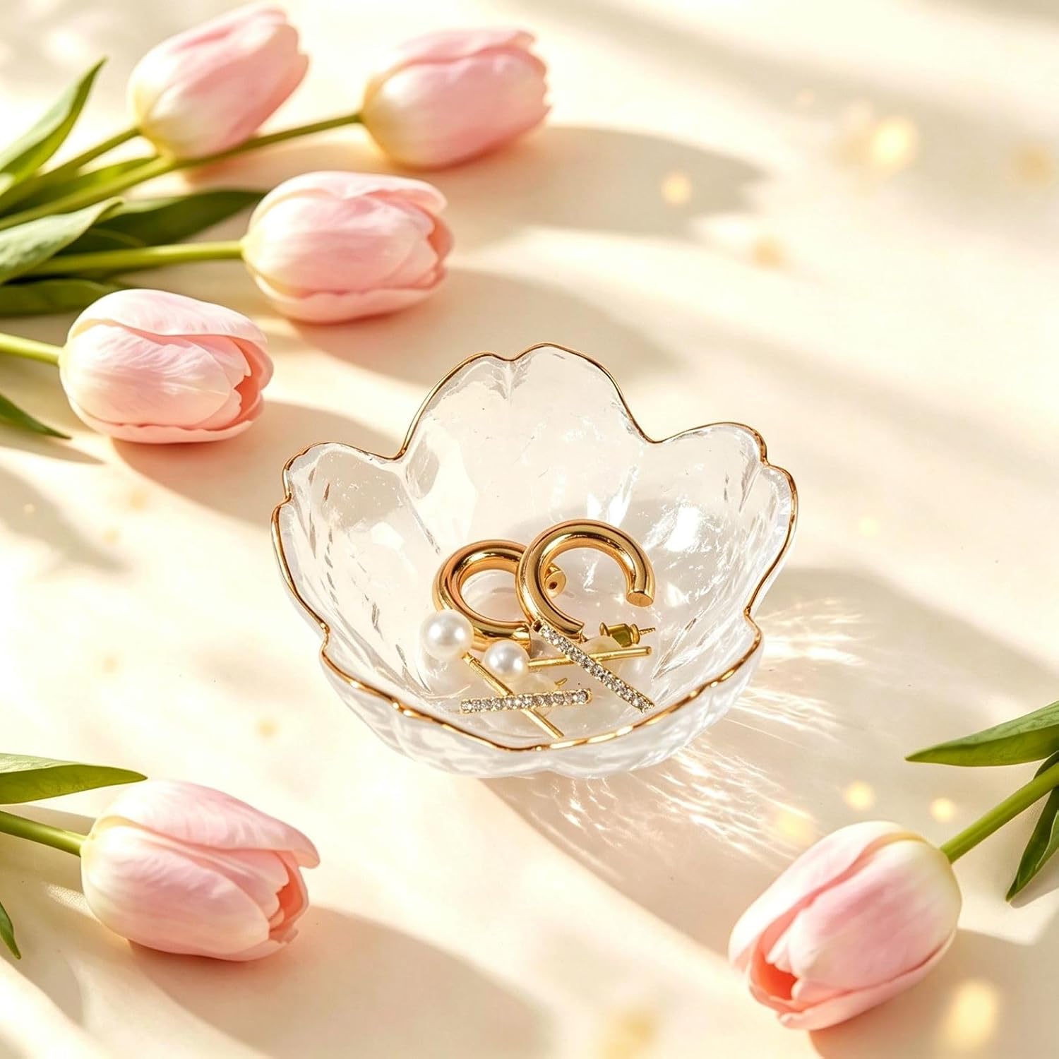 2 Pcs Floral Jewelry Dish Small Bowl Circular Ring Holder Women Accessory Decorative Tray Exquisite Small Gift for Wife's Birthday on Mother's Day(Transparent and Grey) image 4