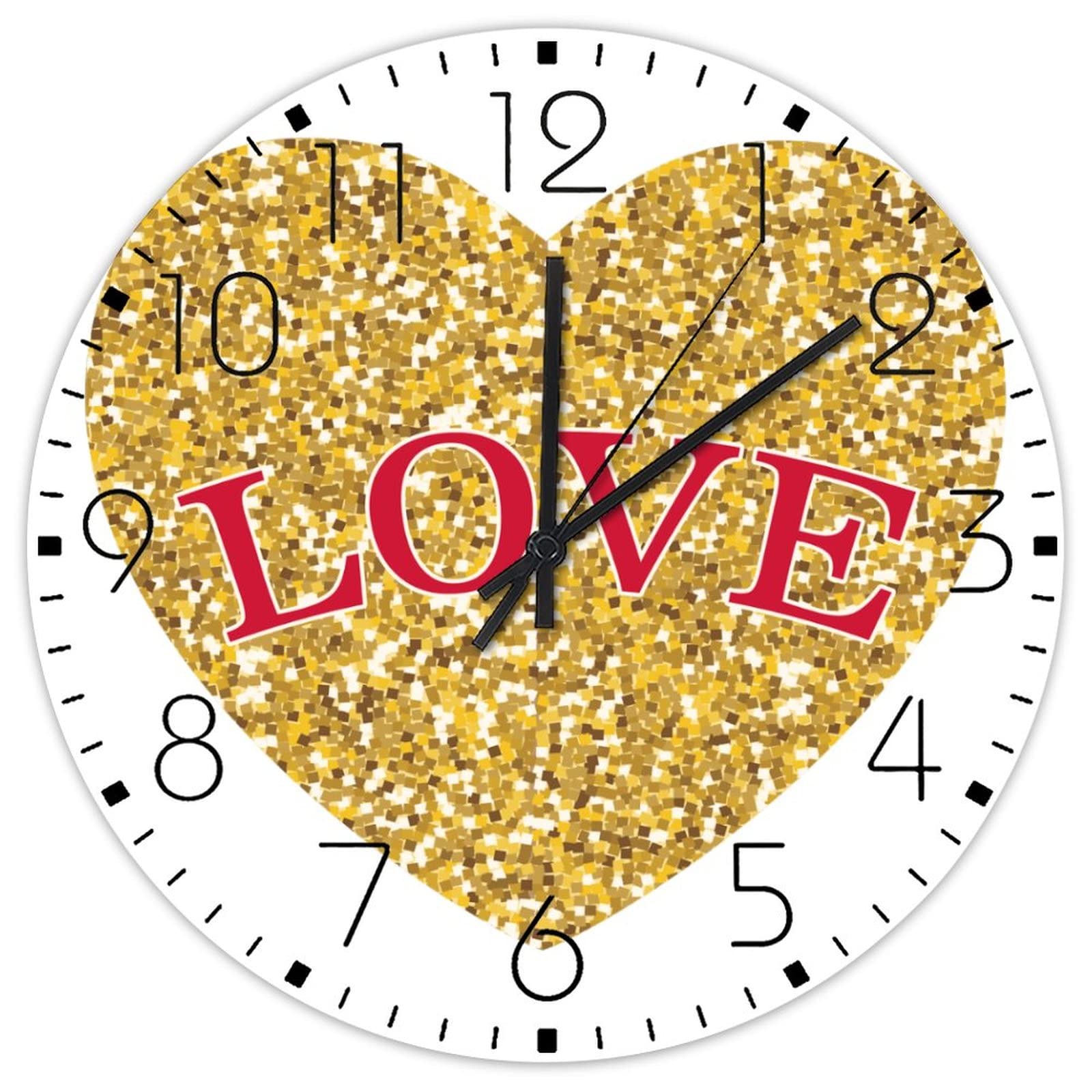 Horloge en bois cœur doré cadeau de Saint-Valentin pour maison