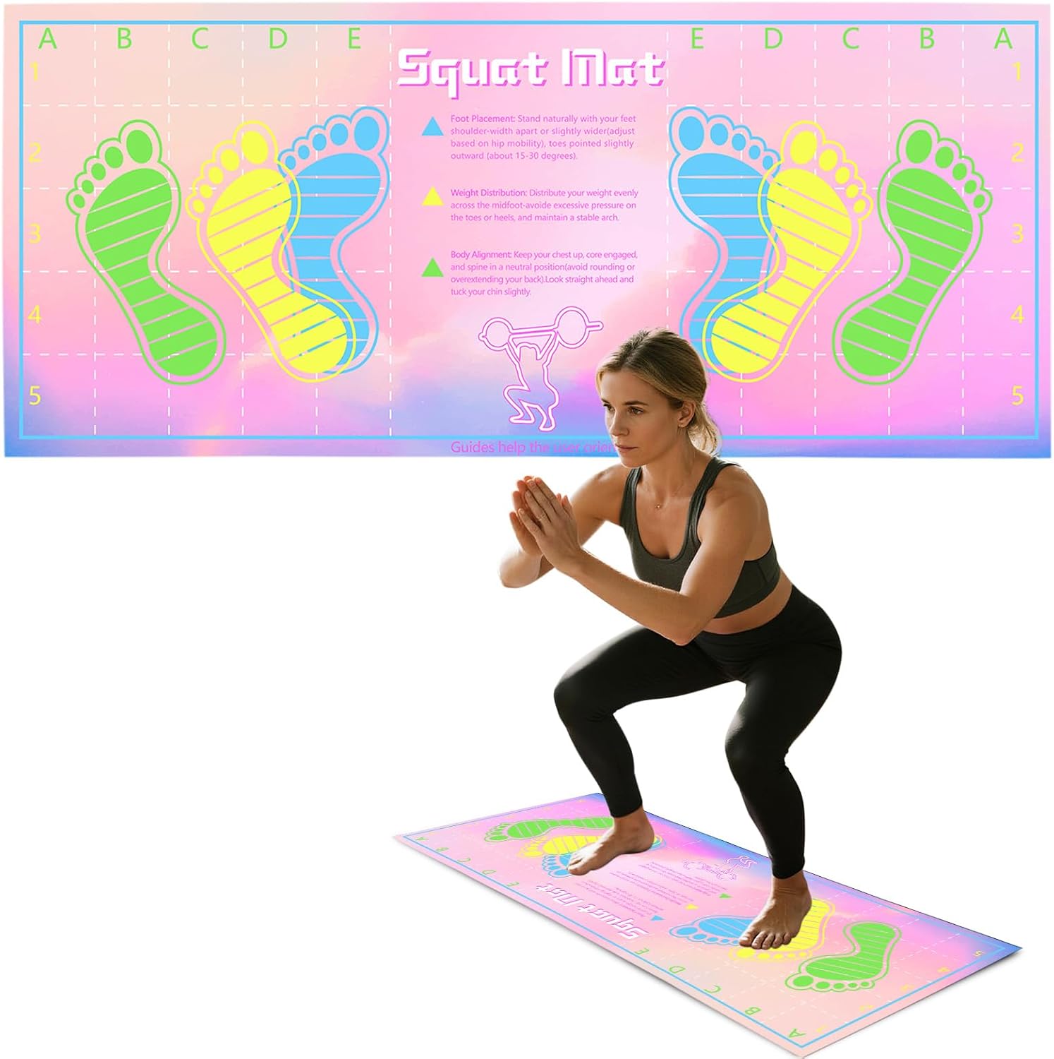 Non-Slip Squat Mat with Foot Position, Anti Slip Training Mat, Professional-Grade Exercise Mat Perfect for Squats, Squat Pads Can Activate Muscles, Versatility and Safety for Home Fitness Enthusiasts 31.5'' X 13.8''