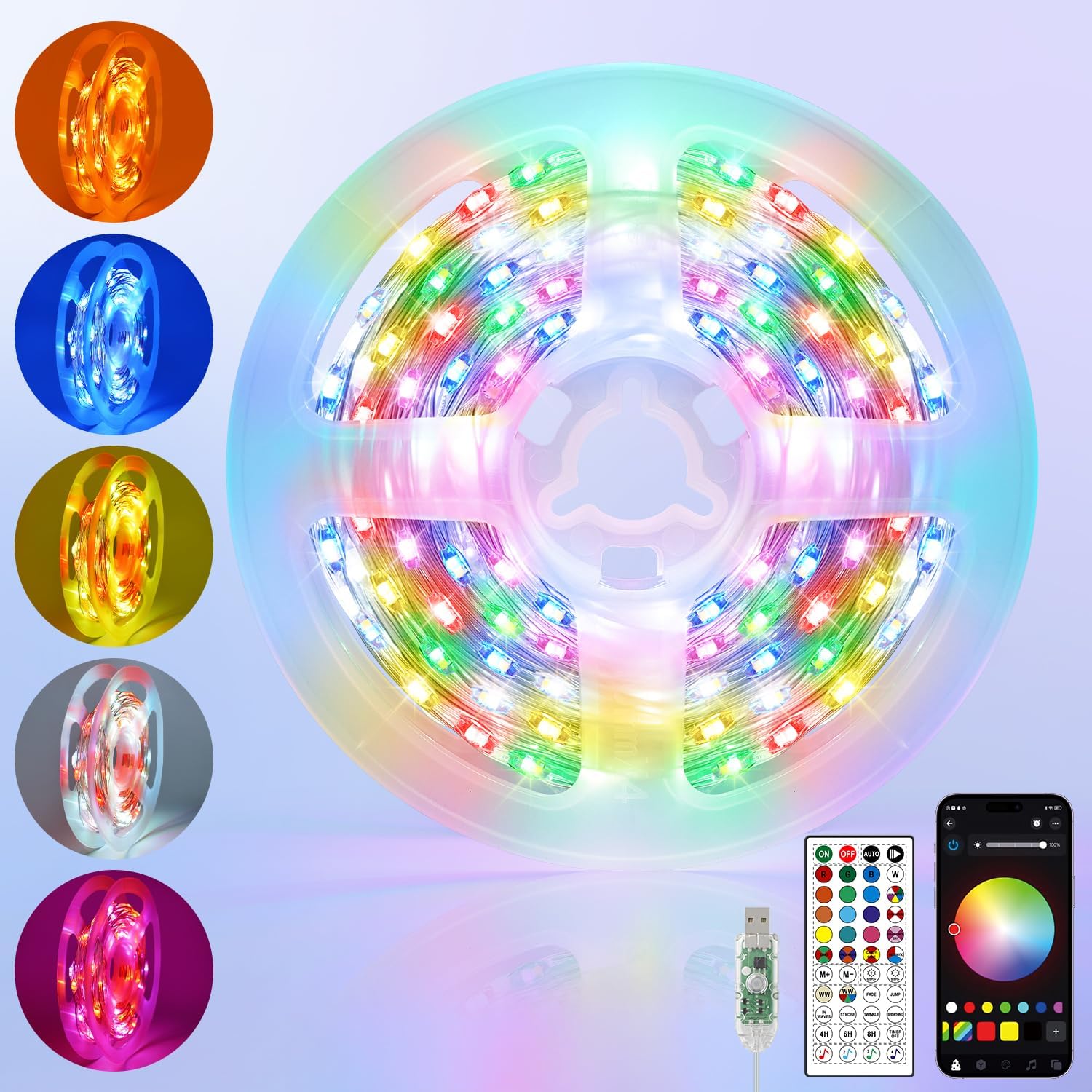 StarryEver 50FT 150 LEDs USB Fairy Lights Plug in, Multicolor + Warm White String Lights with Remote & APP Control, Music Sync & Timer, Twinkle Fairy Lights for Wedding Holiday Indoor Decoration