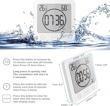 Bathroom Alarm Clock Bath Timer Waterproof Digital Bathroom Clock