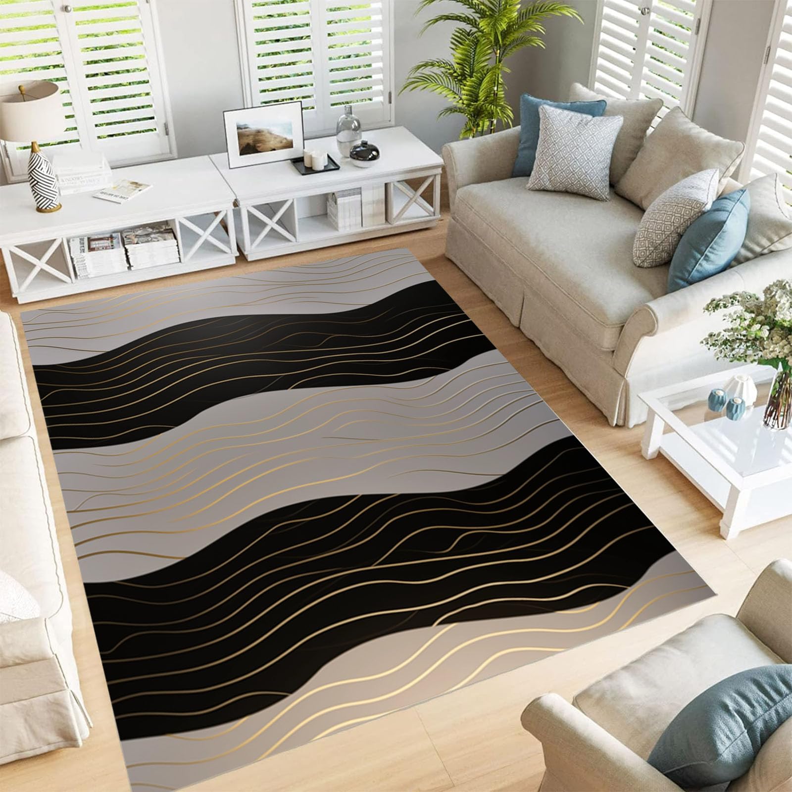 Tapis rayures ondulées 3D lavable en machine pour entretien facile