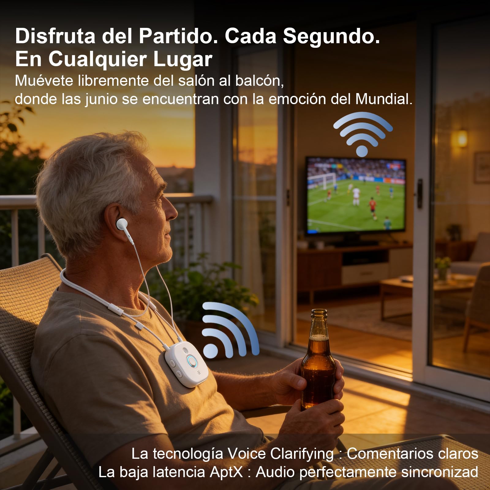 Auriculares Inalámbrico Independiente del Volumen L/R, Auriculares Semi-Intraauriculares con Cable Alrededor del Cuello, Con Transmisor USB para TVs, Teclas Grandes para Personas Mayores, Blanco