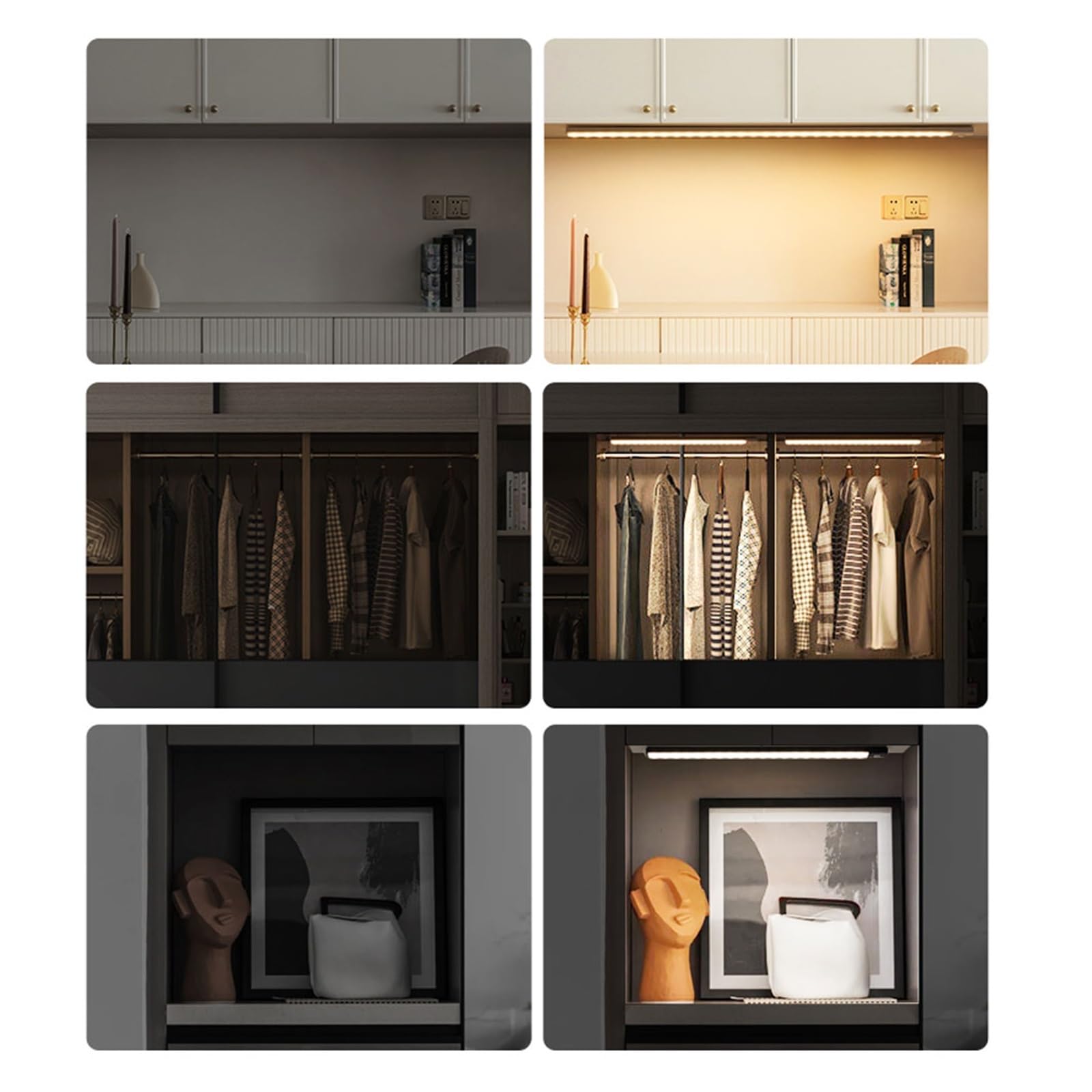 Unterschrank Leuchten Schlafzimmer Nachtlicht Motion Sensor Lichter Wireless USB Unter Schrank Licht For Küche Kleiderschrank Innen Beleuchtung(White Light,Black 60CM)