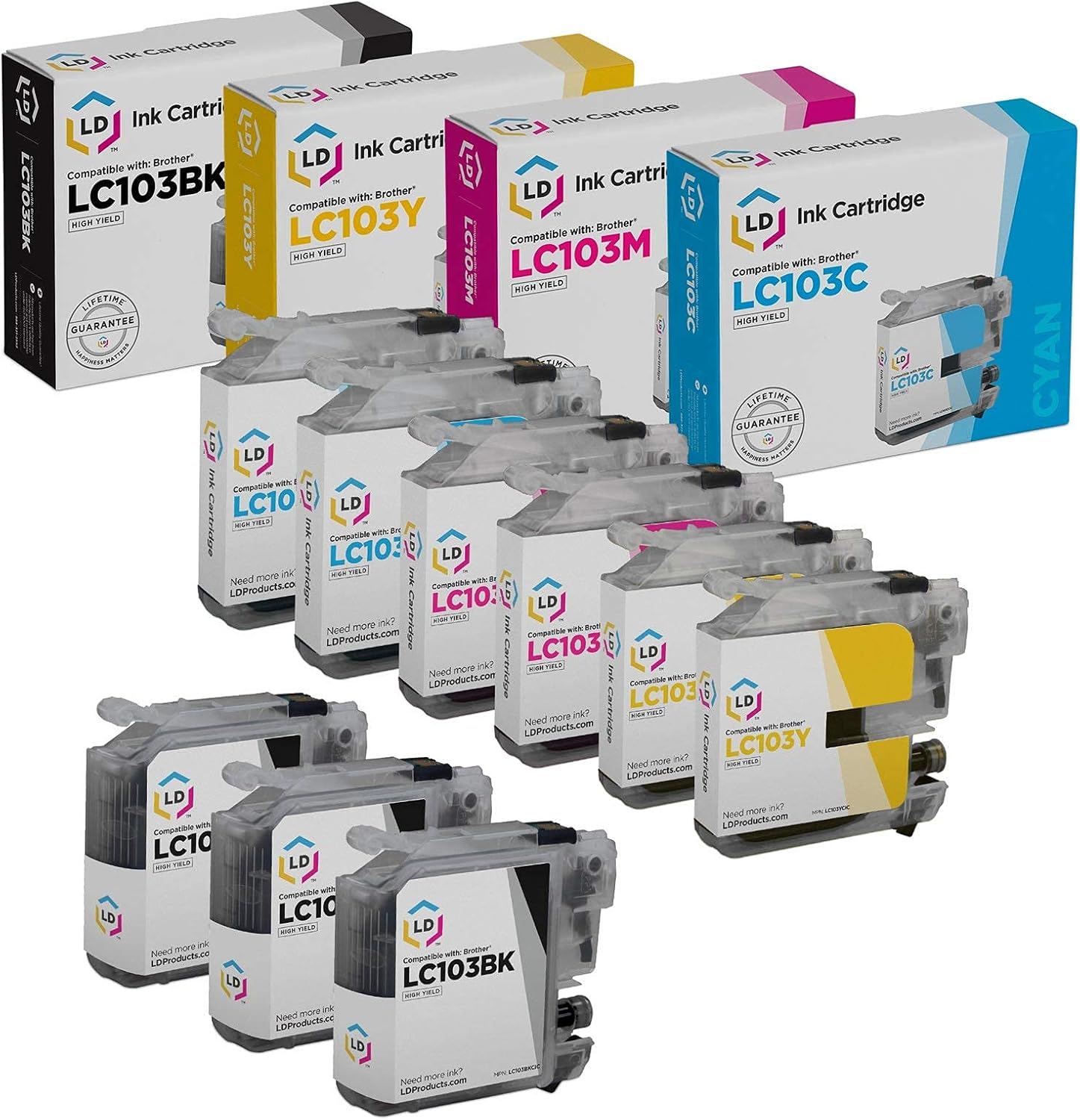 LD Products Compatible Ink Cartridge Replacement for Brother LC103 High Yield (3 Black, 2 Cyan, 2 Magenta, 2 Yellow, 9-Pack)