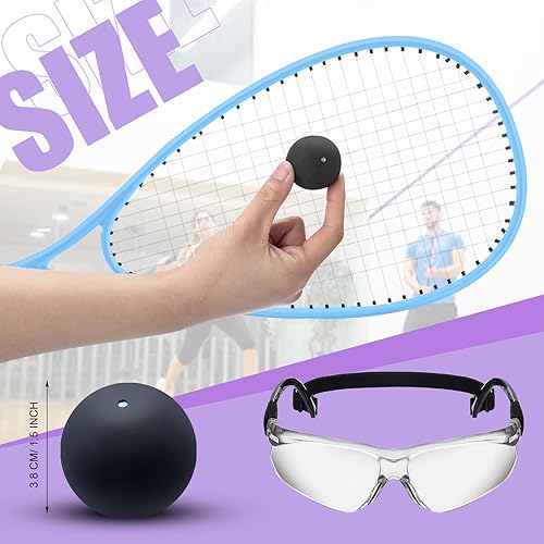 Miniatura 2 de Paquete de 2 raquetas de squash para principiantes, incluye 2 raquetas con bolsas de raqueta, 2 gafas antivaho con estuches y 2 bolas de calabaza de