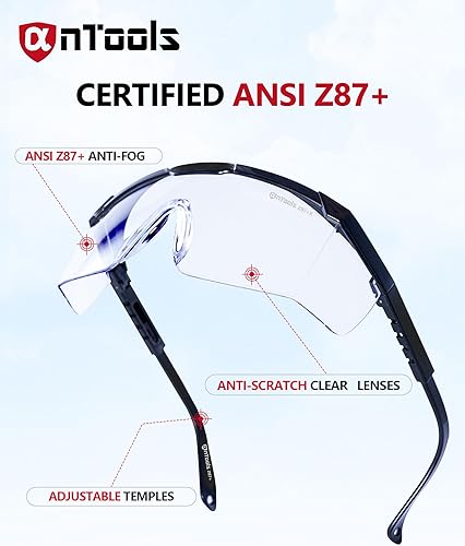 Miniatura 2 de Paquete de 2 lentes de seguridad ANSI Z87+, antivaho y resistentes a los arañazos, patillas ajustables, gafas protectoras transparentes, gafas de