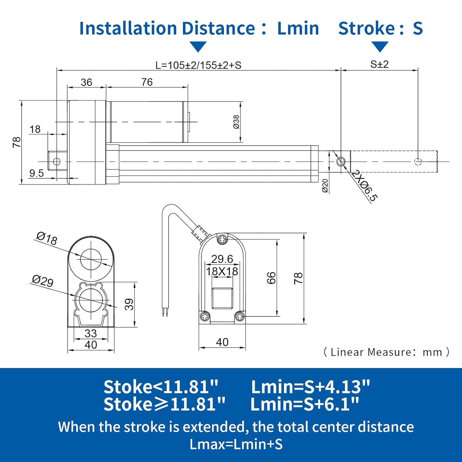 Stroke 9.84inch 220 lbs 12v 0.47"/sec Electric Linear Motor Actuator with Mounting Brackets