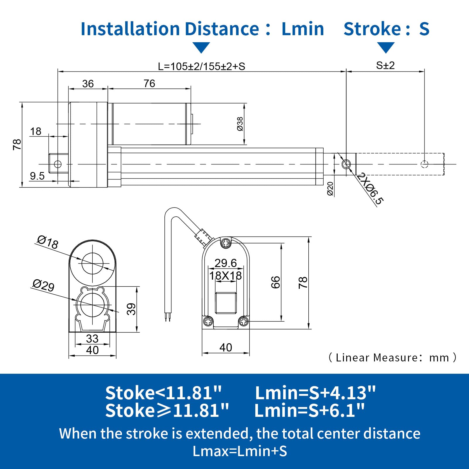 Stroke 9.84inch 220 lbs 12v 0.47"/sec Electric Linear Motor Actuator with Mounting Brackets — Amazon image 4