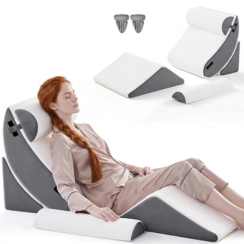 Yosdur 5PCS Wedge Pillow Set for After Surgery,Bed Orthopedic Pillow for Sleeping, Memory Foam Back Pillow for Pain Relief and Acid Reflux, Adjustable Sitting Up for Bed Post Surgery Pillow Grey