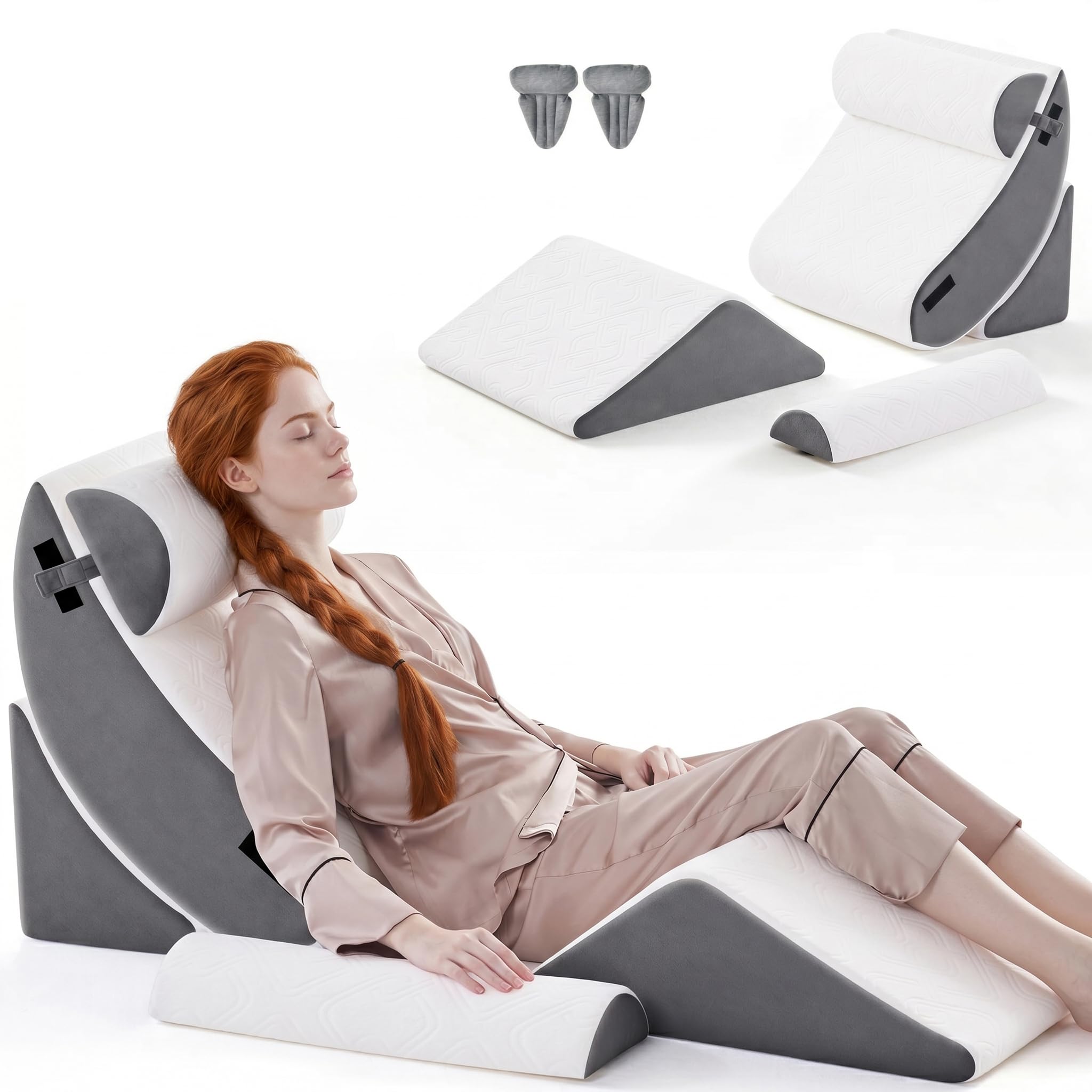 Photo 1 of Yosdur 5PCS Wedge Pillow Set for After Surgery,Bed Orthopedic Pillow for Sleeping, Memory Foam Back Pillow for Pain Relief and Acid Reflux, Adjustable Sitting Up for Bed Post Surgery Pillow Grey