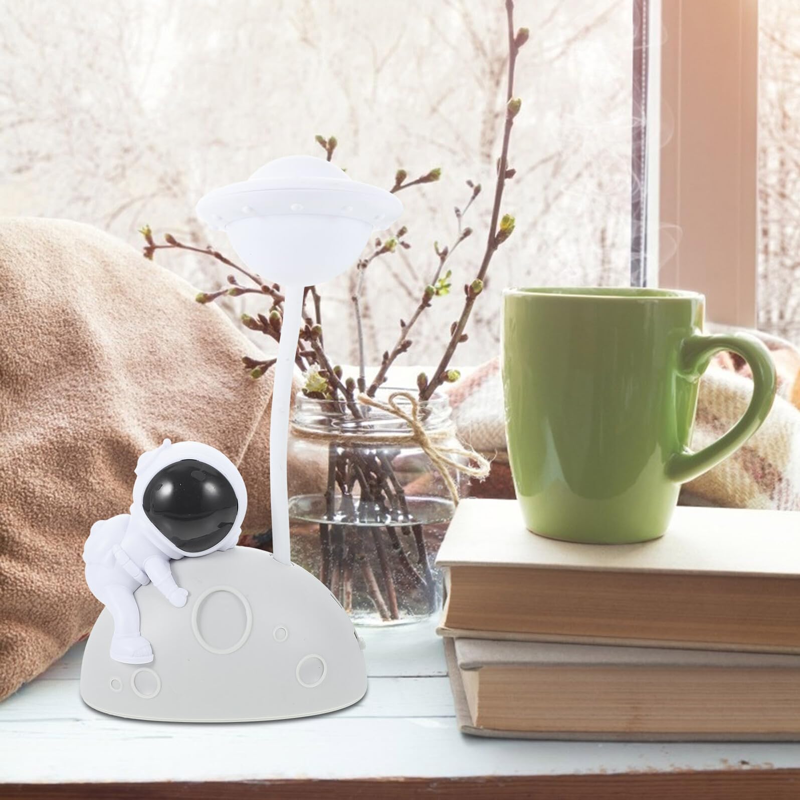 Lámpara de Noche USB Luz LED Juego de 2 Piezas Diseño de Astronauta y Luna Luz de Lectura Azul y Plateada para Hogar y Dormitorio Infantil