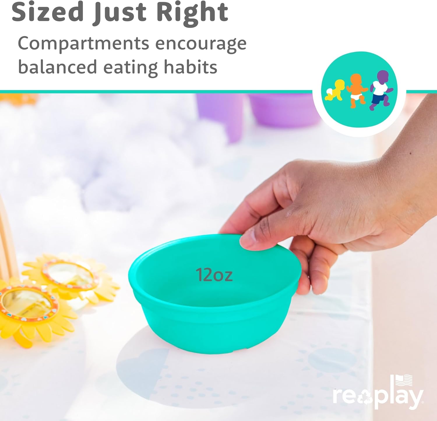 Re-Play 12 oz. Toddler Bowls Set of 3 - Kids Deep-Walled, Durable & Reusable Snack and Meal Bowls, Dishwasher & Microwave Safe, BPA-Free, Made in USA from Recycled Plastic, Sea Glass - Image 8