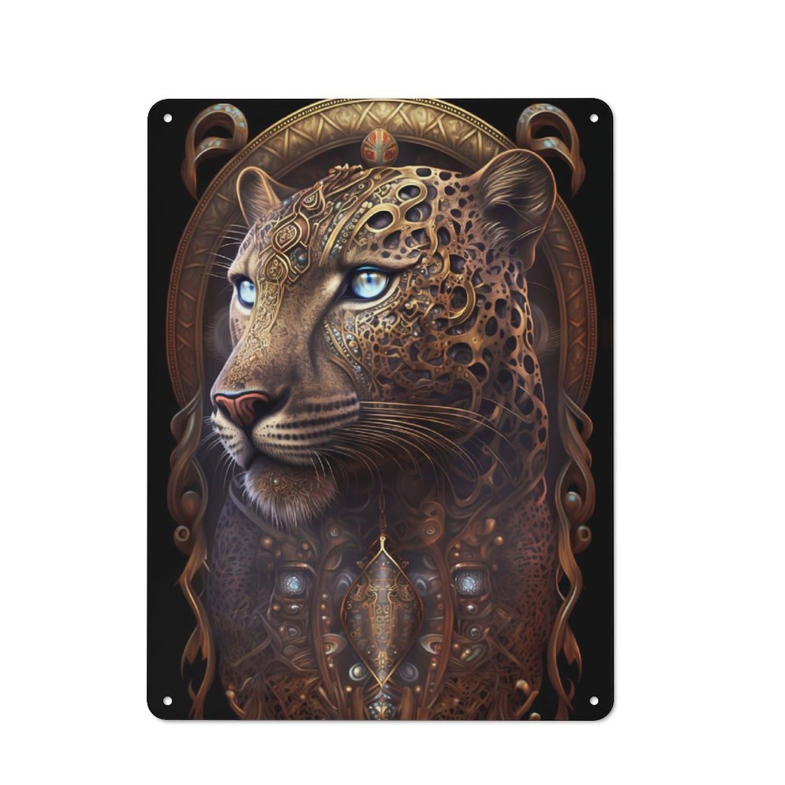 Junmoney Spiritual Cosmic Leopard Retro Metal Wall Sign 40X30cm For Guest Room Or Hallway, New-Space Wall Decor For Home Decor Collectors