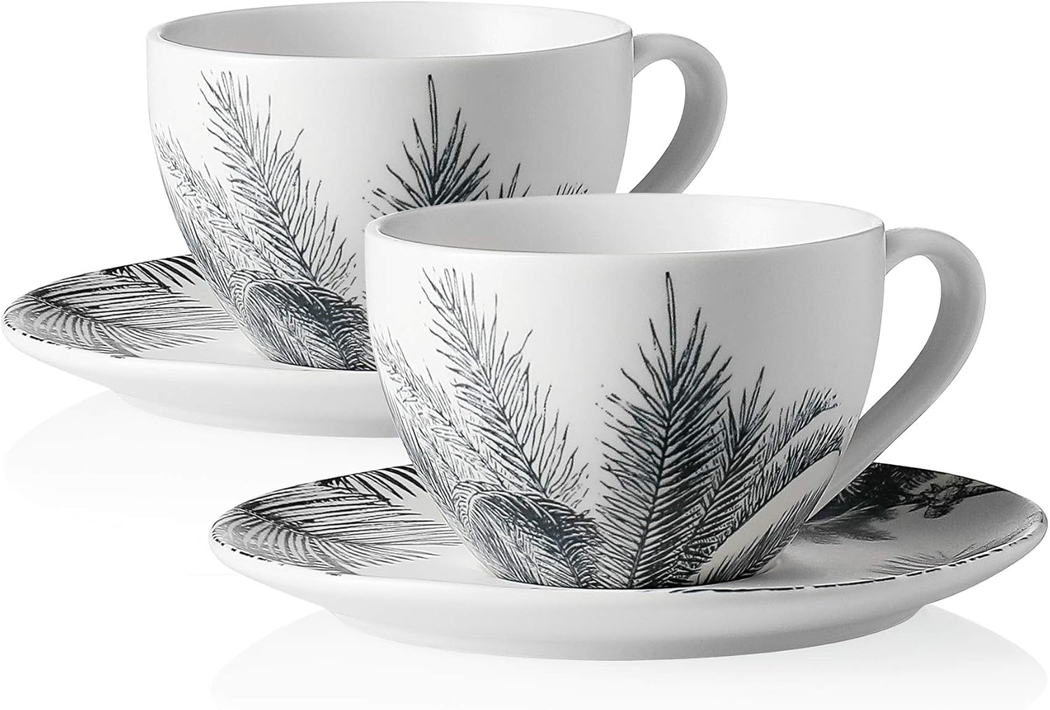 Sweese 425.296 Porcelain Cappuccino Cups with Saucers - 7 Ounce for Specialty Coffee Drinks, Cappuccino, Latte, Americano and Tea - Set of 2, Gray