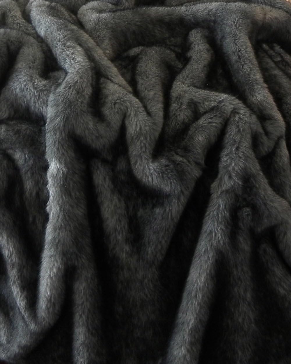 Silver Fox Grey with Black Highlights Tissavel Faux Fur Made in France (Sold By the Yard)