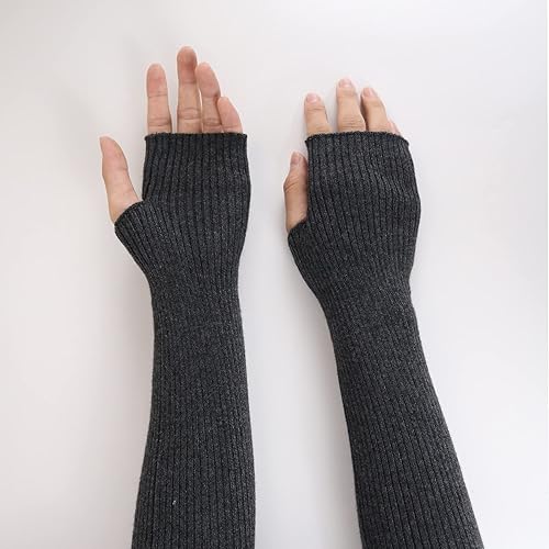 Miniatura 3 de Facecozy Calentadores de brazos para mujer, mezcla de lana de cachemira, guantes largos sin dedos para mujer, guantes para clima frío con agujero