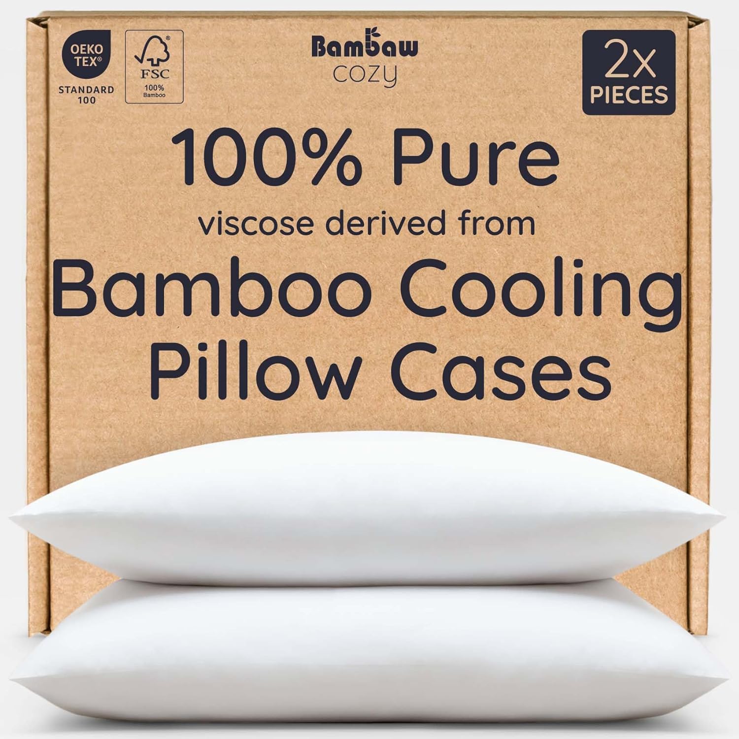 Bambaw 100% Viscose Derived from Bamboo Pillowcase Standard Size – Set of 2 Cooling Pillow Cases Standard Size, Breathable & Anti Acne Pillow Case, Cooling Pillow Cover with Envelope Closure (White) - Amazon product rated Grade A