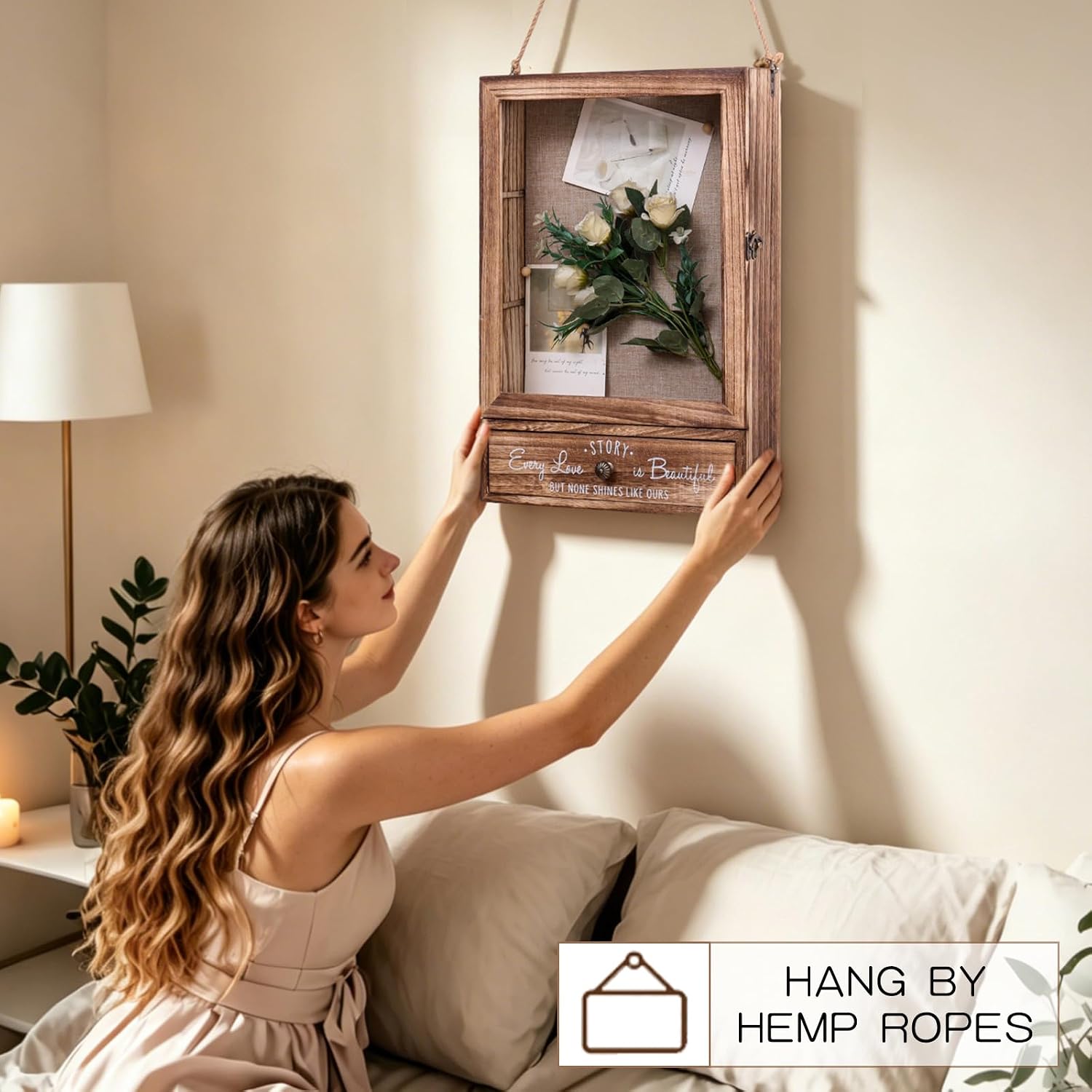 Large Shadow Box Picture Frames Deep Shadow Boxes Display Cases with Removable Shelves and Drawers, Brown Wooden Memory Boxes for Keepsakes with Slot Christmas Decorations Gifts