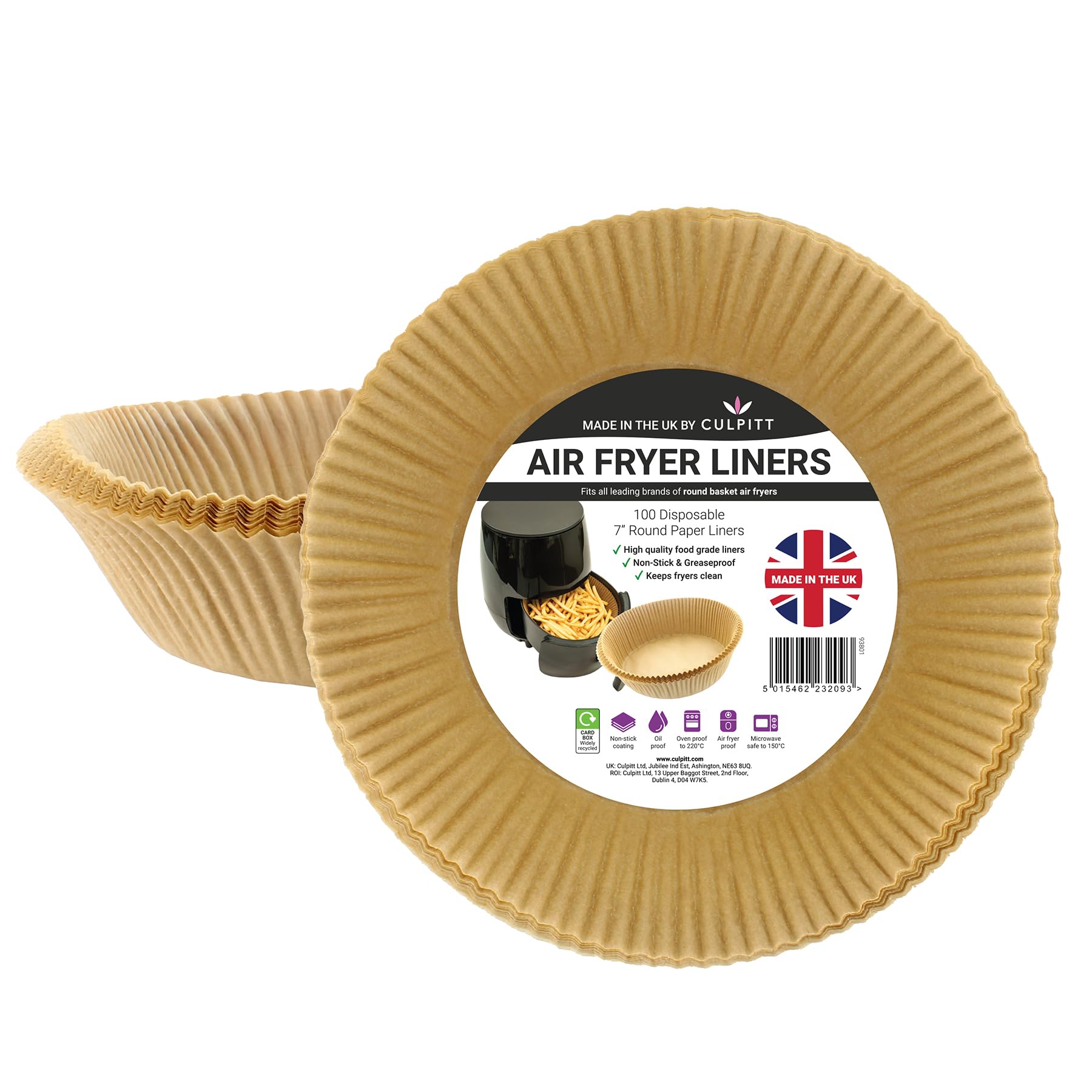Culpitt Round Air Fryer Liners | 100 | Non-Stick Disposable Liners, Designed for Ninja, Russell Hobbs, Tower, Salter | 7" | Made in The UK | 100 Pack