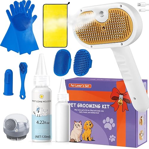Miniatura 11 de Cepillo de vapor para mascotas para perros y gatos – Cepillo de baño de ducha – Vapor para desprender y aseo Cepillo de agua para mascotas de pelo