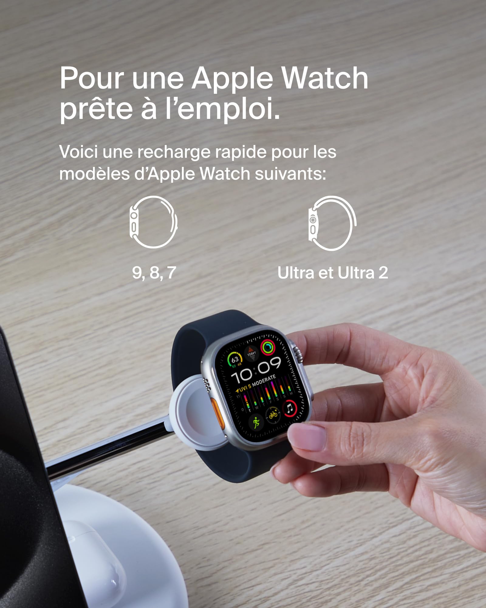 Belkin BoostCharge Pro Station de Recharge 3-en-1 avec Qi2, 15 W, MagSafe, pour l'iPhone 17, iPhone Air, 16, Pixelsnap, AirPods, Apple Watch, etc., Adaptateur Secteur Inclus - Blanc
