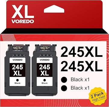 245XL Ink Cartridge High Yield Ink for Canon 245XL Black Ink PG-245 Work with Canon MG2522 Printer Ink Cartridges Pixma MX490 MX492 TS3100 TS3122 TS3300 TS3322 TR4500 TR4520 TR4522 Printer 2 Black