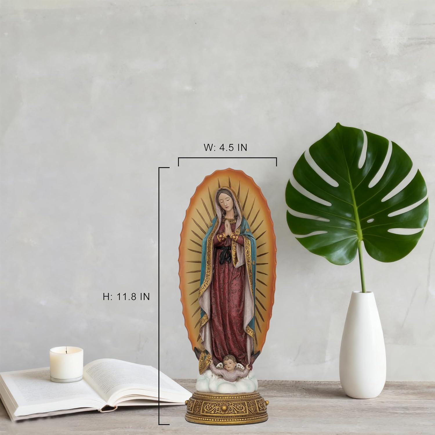 Kreative&Kind Virgen de Guadalupe Statue, Hand-Painted Indoor Virgin Mary Statue Catholic Table Altar Decor, Our Lady of Guadalupe Religious Figurine 11.8 Inch, Religious Gifts for Home & Office - Image 2