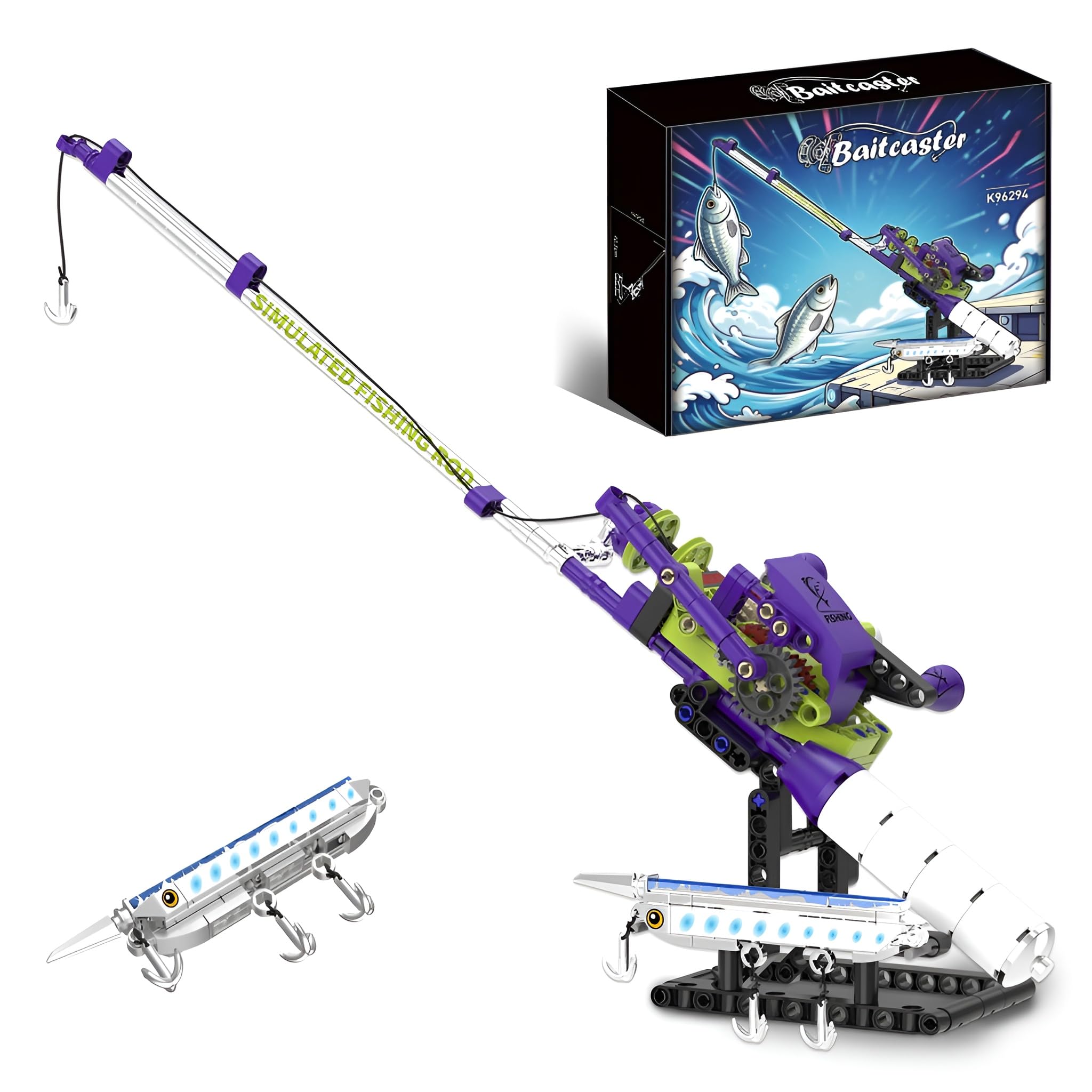 Mini Baitcasting Fishing Rod Building Bloks Set - 235PCS Technik Mechanical Fishing Rod Bricks Kit for Adult, STEM Education Toy, Home Decor Collections for Anglers, Creative Gift for Men, Women