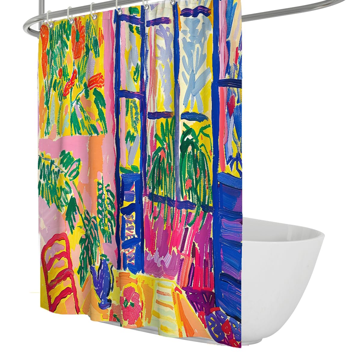 OLLIAR Home Colorful Abstract Shower Curtain 150x180 Fauvist Indoor Still Life Print with Bold Colors Shower Curtains for Bathroom Waterproof Fabric Bath Curtain Decor
