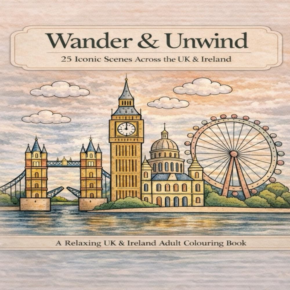 Wander & Unwind: A Cozy UK & Ireland Adult Colouring Book for Relaxation & Stress Relief